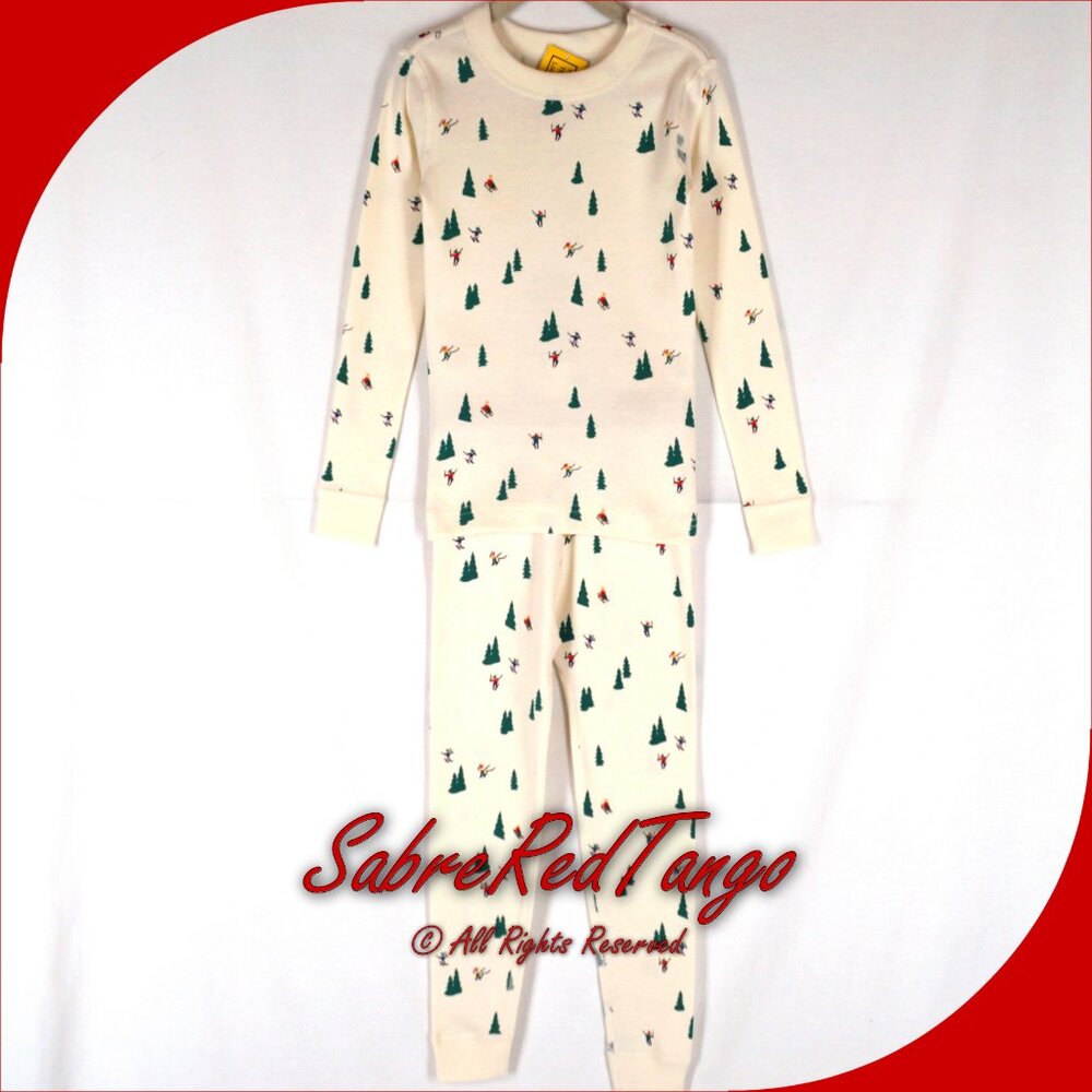 NWT Hanna Andersson Organic Long Johns Pajamas Holiday Glade Skiing 110 5